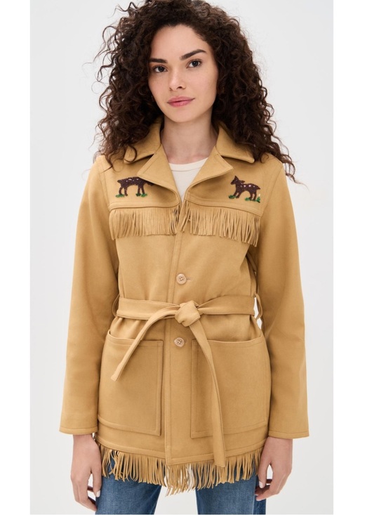 MOTHER Jackets & Blazers - MOTHER Tan Fringe Belted Leather Jacket with Embroidered Detail